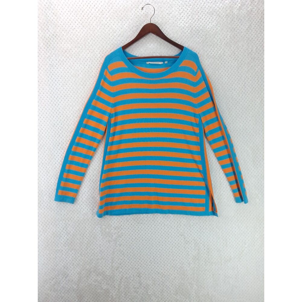 Soft Surroundings Women's Large Turquoise Orange Striped Sweater